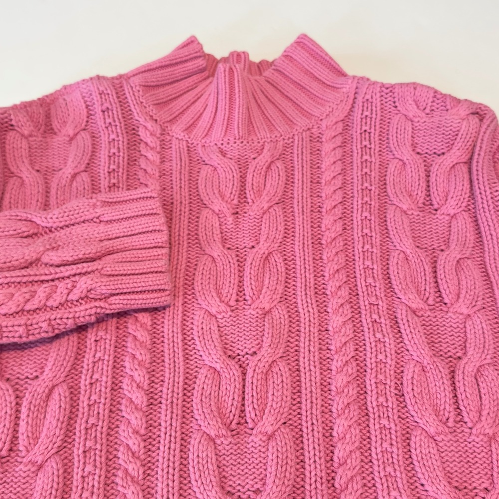 Chaps Ralph Lauren Women's Pink Cable Knit Mock Neck 100% Cotton Sweater XL